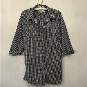 Chelsea Studios Black and White Gingham Button Down Tunic Shirt size 10